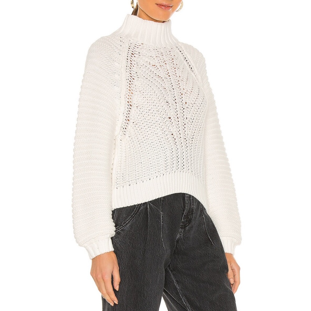 Free people white cable knit sweetheart sweater from revolve